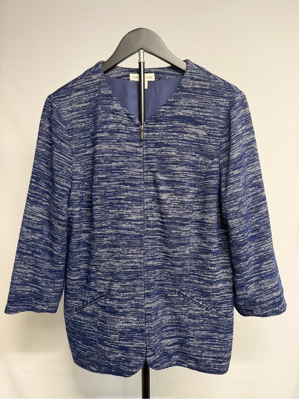 Coldwater Creek Blue & Charcoal Heather Grey Textured Zip-Front Women's Jacket